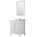 30 Inch Single Bathroom Vanity in White, White Carrara Marble Countertop, Sink, 24 Inch Mirror