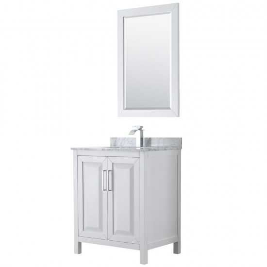 30 Inch Single Bathroom Vanity in White, White Carrara Marble Countertop, Sink, 24 Inch Mirror