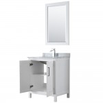 30 Inch Single Bathroom Vanity in White, White Carrara Marble Countertop, Sink, 24 Inch Mirror