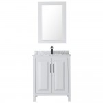 30 Inch Single Bathroom Vanity in White, White Carrara Marble Countertop, Sink, 24 Inch Mirror