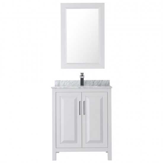 30 Inch Single Bathroom Vanity in White, White Carrara Marble Countertop, Sink, 24 Inch Mirror