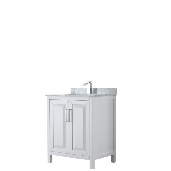 30 Inch Single Bathroom Vanity in White, White Carrara Marble Countertop, Sink, No Mirror