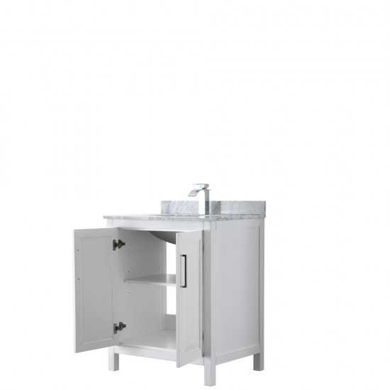 30 Inch Single Bathroom Vanity in White, White Carrara Marble Countertop, Sink, No Mirror