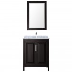 30 Inch Single Bathroom Vanity in Dark Espresso, White Carrara Marble Countertop, Sink, 24 Inch Mirror