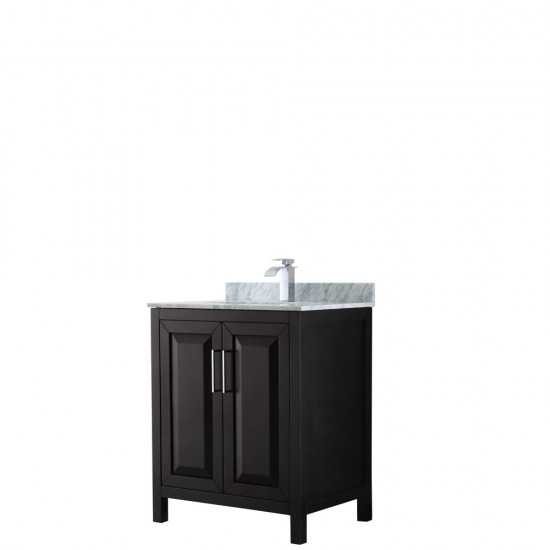 30 Inch Single Bathroom Vanity in Dark Espresso, White Carrara Marble Countertop, Sink, No Mirror