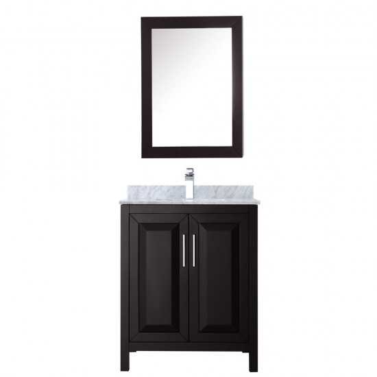 30 Inch Single Bathroom Vanity in Dark Espresso, White Carrara Marble Countertop, Sink, Medicine Cabinet