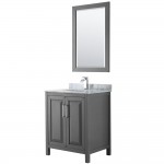 30 Inch Single Bathroom Vanity in Dark Gray, White Carrara Marble Countertop, Sink, 24 Inch Mirror