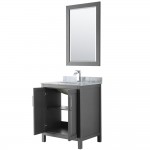 30 Inch Single Bathroom Vanity in Dark Gray, White Carrara Marble Countertop, Sink, 24 Inch Mirror