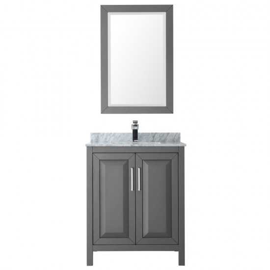 30 Inch Single Bathroom Vanity in Dark Gray, White Carrara Marble Countertop, Sink, 24 Inch Mirror