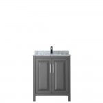 30 Inch Single Bathroom Vanity in Dark Gray, White Carrara Marble Countertop, Sink, No Mirror