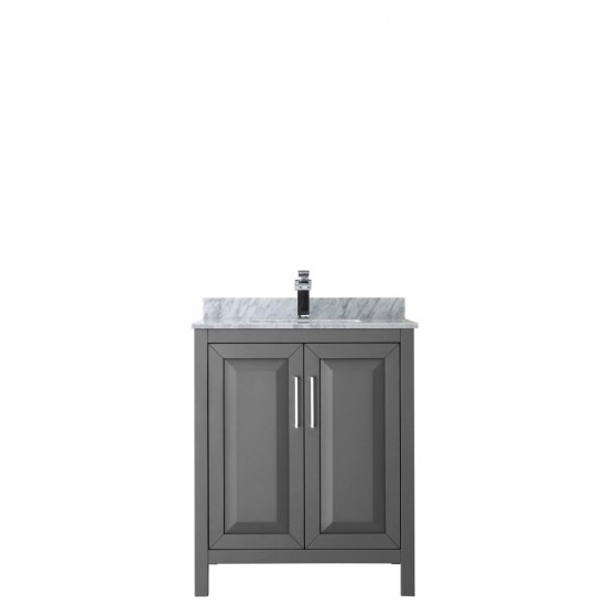 30 Inch Single Bathroom Vanity in Dark Gray, White Carrara Marble Countertop, Sink, No Mirror