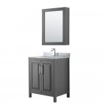 30 Inch Single Bathroom Vanity in Dark Gray, White Carrara Marble Countertop, Sink, Medicine Cabinet