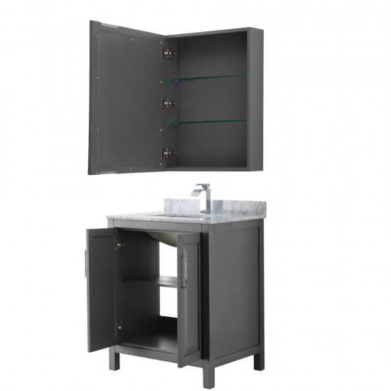 30 Inch Single Bathroom Vanity in Dark Gray, White Carrara Marble Countertop, Sink, Medicine Cabinet