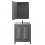 30 Inch Single Bathroom Vanity in Dark Gray, White Carrara Marble Countertop, Sink, Medicine Cabinet