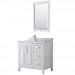 36 Inch Single Bathroom Vanity in White, White Carrara Marble Countertop, Sink, 24 Inch Mirror