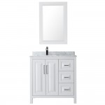 36 Inch Single Bathroom Vanity in White, White Carrara Marble Countertop, Sink, 24 Inch Mirror