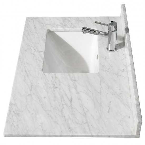 36 Inch Single Bathroom Vanity in White, White Carrara Marble Countertop, Sink, 24 Inch Mirror