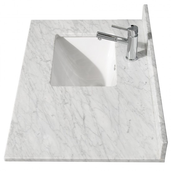 36 Inch Single Bathroom Vanity in White, White Carrara Marble Countertop, Sink, No Mirror