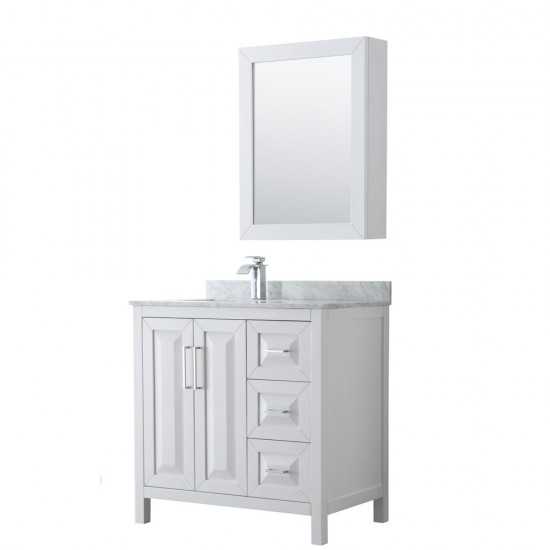 36 Inch Single Bathroom Vanity in White, White Carrara Marble Countertop, Sink, Medicine Cabinet