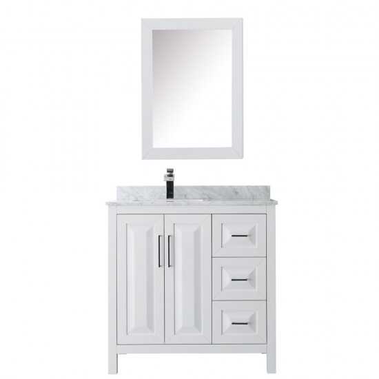 36 Inch Single Bathroom Vanity in White, White Carrara Marble Countertop, Sink, Medicine Cabinet