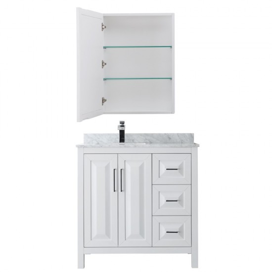 36 Inch Single Bathroom Vanity in White, White Carrara Marble Countertop, Sink, Medicine Cabinet