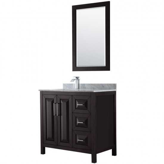 36 Inch Single Bathroom Vanity in Dark Espresso, White Carrara Marble Countertop, Sink, 24 Inch Mirror