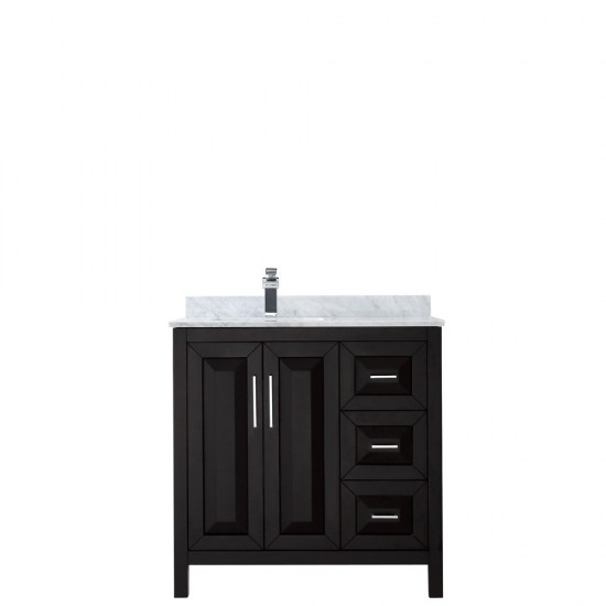 36 Inch Single Bathroom Vanity in Dark Espresso, White Carrara Marble Countertop, Sink, No Mirror