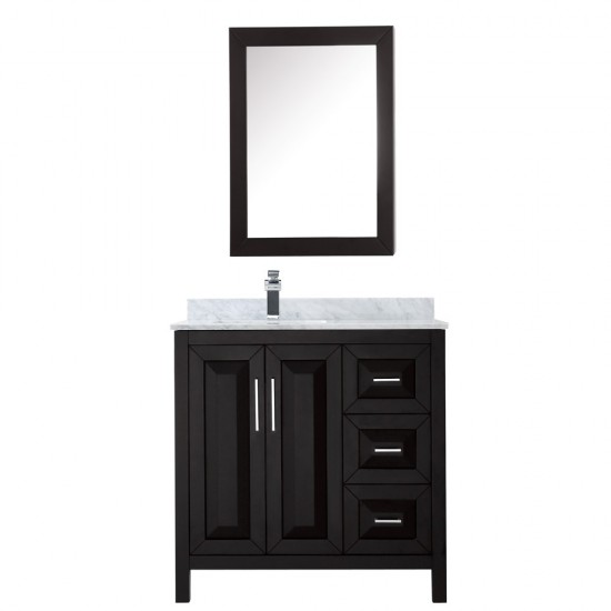 36 Inch Single Bathroom Vanity in Dark Espresso, White Carrara Marble Countertop, Sink, Medicine Cabinet