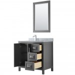 36 Inch Single Bathroom Vanity in Dark Gray, White Carrara Marble Countertop, Sink, 24 Inch Mirror