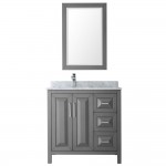 36 Inch Single Bathroom Vanity in Dark Gray, White Carrara Marble Countertop, Sink, 24 Inch Mirror