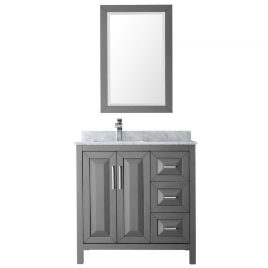 36 Inch Single Bathroom Vanity in Dark Gray, White Carrara Marble Countertop, Sink, 24 Inch Mirror