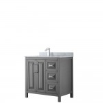 36 Inch Single Bathroom Vanity in Dark Gray, White Carrara Marble Countertop, Sink, No Mirror