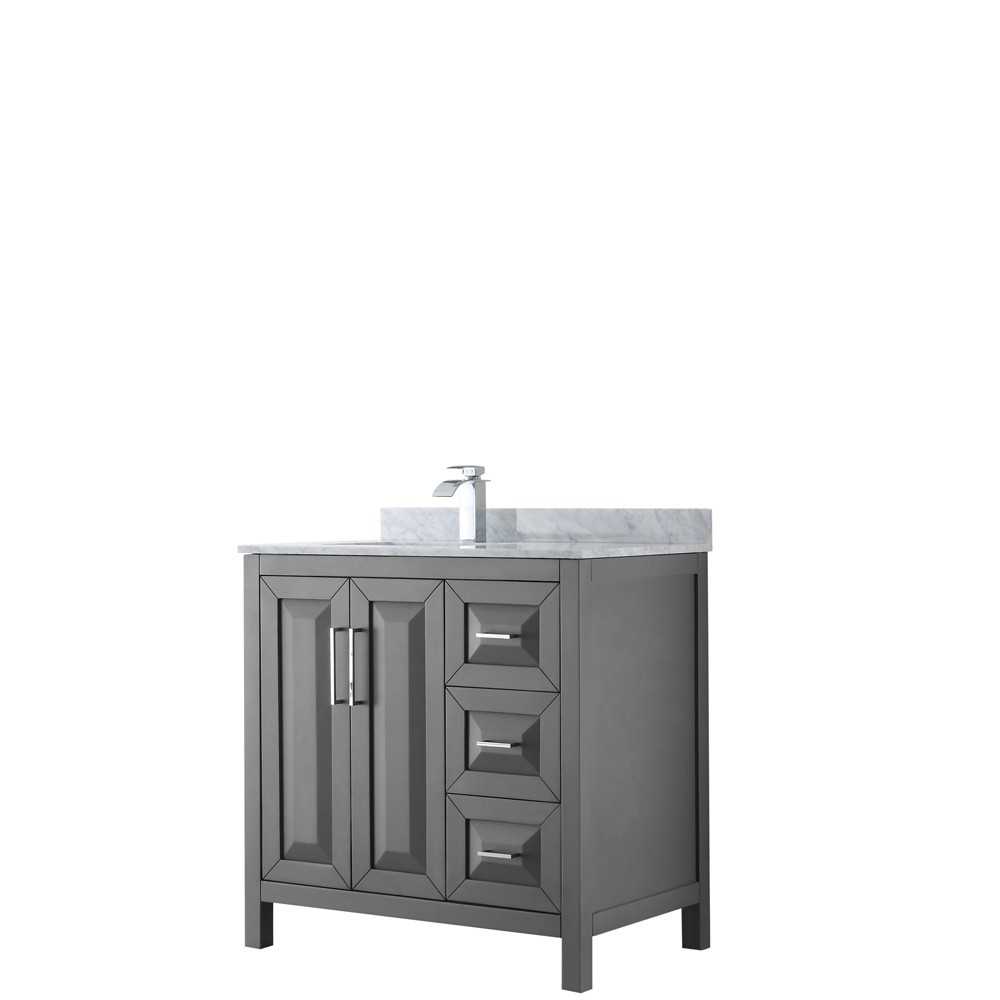 36 Inch Single Bathroom Vanity in Dark Gray, White Carrara Marble Countertop, Sink, No Mirror