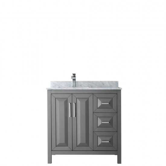 36 Inch Single Bathroom Vanity in Dark Gray, White Carrara Marble Countertop, Sink, No Mirror