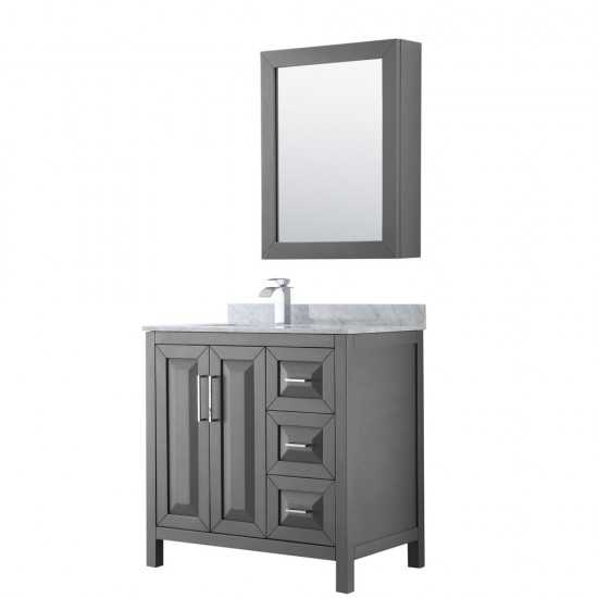 36 Inch Single Bathroom Vanity in Dark Gray, White Carrara Marble Countertop, Sink, Medicine Cabinet