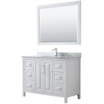 48 Inch Single Bathroom Vanity in White, White Carrara Marble Countertop, Sink, 46 Inch Mirror