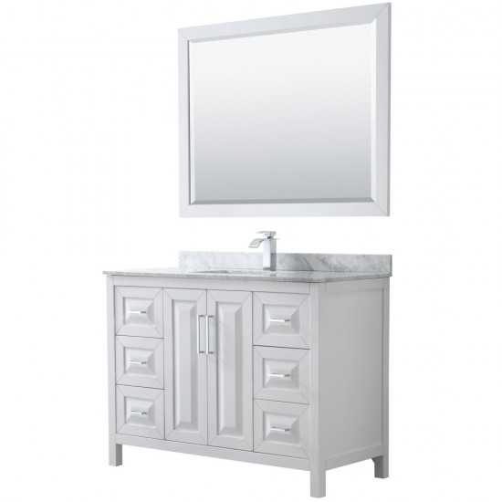 48 Inch Single Bathroom Vanity in White, White Carrara Marble Countertop, Sink, 46 Inch Mirror