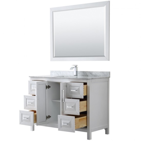 48 Inch Single Bathroom Vanity in White, White Carrara Marble Countertop, Sink, 46 Inch Mirror