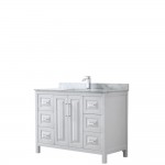 48 Inch Single Bathroom Vanity in White, White Carrara Marble Countertop, Sink, No Mirror