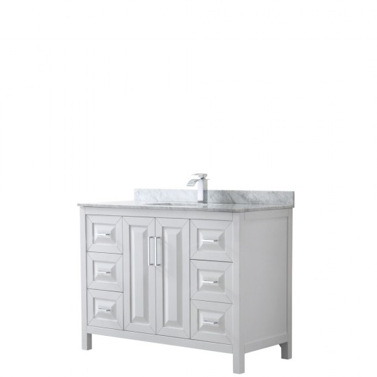 48 Inch Single Bathroom Vanity in White, White Carrara Marble Countertop, Sink, No Mirror