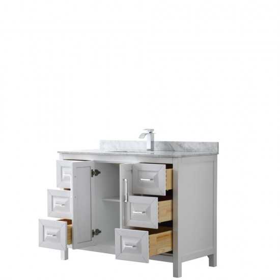 48 Inch Single Bathroom Vanity in White, White Carrara Marble Countertop, Sink, No Mirror