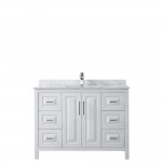 48 Inch Single Bathroom Vanity in White, White Carrara Marble Countertop, Sink, No Mirror