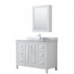 48 Inch Single Bathroom Vanity in White, White Carrara Marble Countertop, Sink, Medicine Cabinet