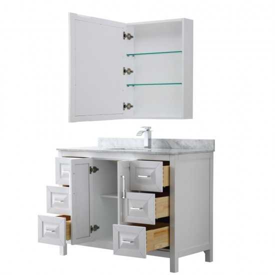 48 Inch Single Bathroom Vanity in White, White Carrara Marble Countertop, Sink, Medicine Cabinet