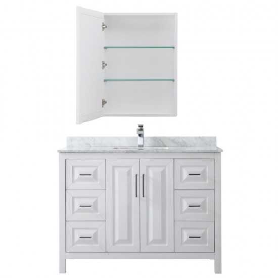 48 Inch Single Bathroom Vanity in White, White Carrara Marble Countertop, Sink, Medicine Cabinet