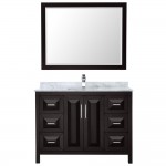 48 Inch Single Bathroom Vanity in Dark Espresso, White Carrara Marble Countertop, Sink, 46 Inch Mirror