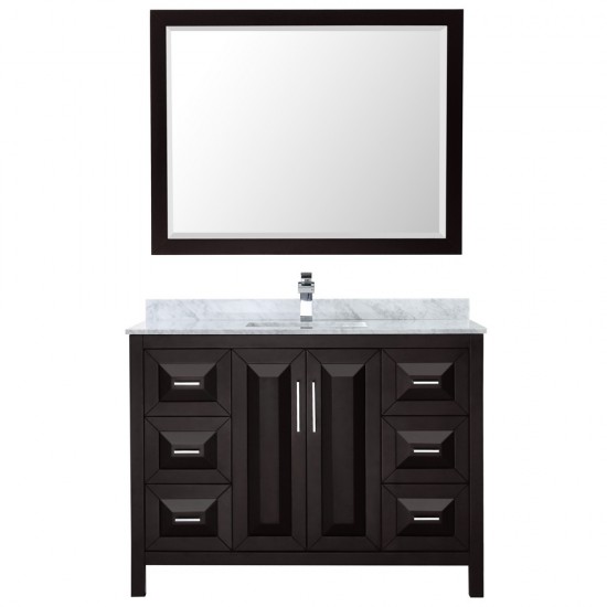 48 Inch Single Bathroom Vanity in Dark Espresso, White Carrara Marble Countertop, Sink, 46 Inch Mirror