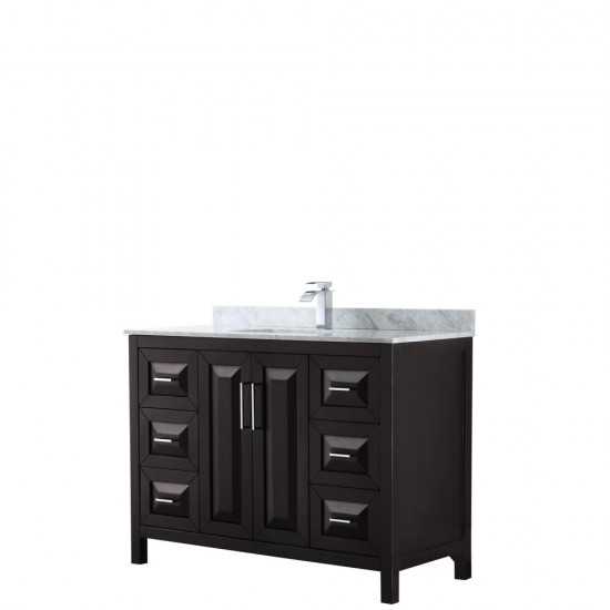 48 Inch Single Bathroom Vanity in Dark Espresso, White Carrara Marble Countertop, Sink, No Mirror