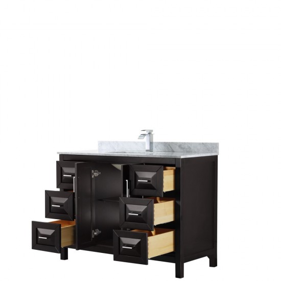 48 Inch Single Bathroom Vanity in Dark Espresso, White Carrara Marble Countertop, Sink, No Mirror