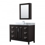 48 Inch Single Bathroom Vanity in Dark Espresso, White Carrara Marble Countertop, Sink, Medicine Cabinet